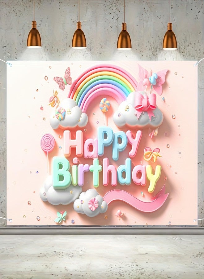 BlissYard Rainbow Clouds and Butterfly Lollipop Birthday Banner - 71x43 Inch Polyester Rainbow Banner Photography Backdrop for Birthday Parties Celebrations Home and Garden Decor by BlissYard - Image 2